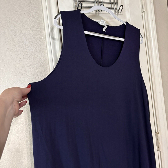 2X Ulla Popken 1 Pc. Stretchy Layered Navy Midi Sleeveless Oversized Comfy Dress - Picture 5 of 12